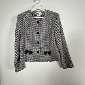 Vintage Jeffrey & Dara By Linda Hutley Womens Gingham Check Blazer 9/10 Blue